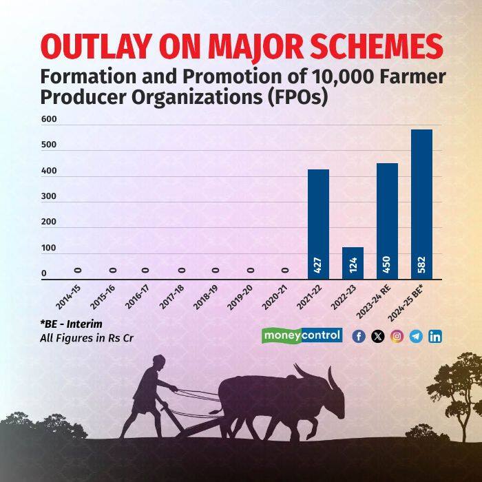 The Union Government will set aside Rs 582 crore for the Formation and promotion of 10,000 Farmer Producer Organisations (FPOs) scheme in FY 25. 