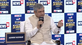 Minister for electronics and information technology Aswhini Vaishnaw at the Rising Bharat Summit on March 19