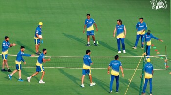 IPL 2024 Chennai Super Kings team prep: Captain and wicket keeper MS Dhoni training with the team. CSK has six new players in the squad this year, including allrounders Daryl Mitchell and Rachin Ravindra. (Photo credit: Rohan Mishra Image source: X/@ChennaiIPL)