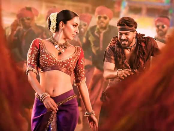 Kiara Advani and Ram Charan in the song sequence Jaragandi from the film 'Game Changer'.
