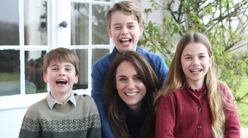 Kate Middleton with her three children -- princess Charlotte, prince Louis and prince George. (Image credit: @KensingtonRoyal/X)
