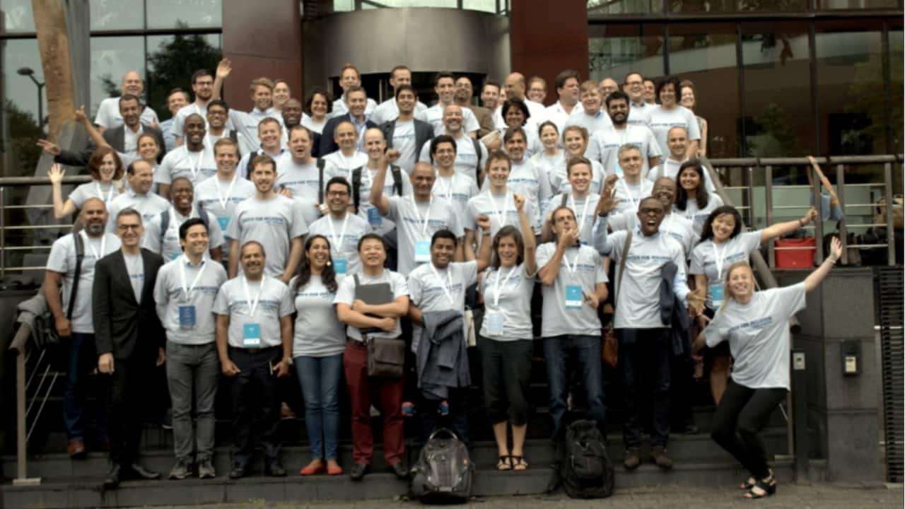 Ruchit Garg (front line, centre) with his colleagues at Microsoft's headquarters in Redmond, Washington. (Image credit: Moneycontrol)