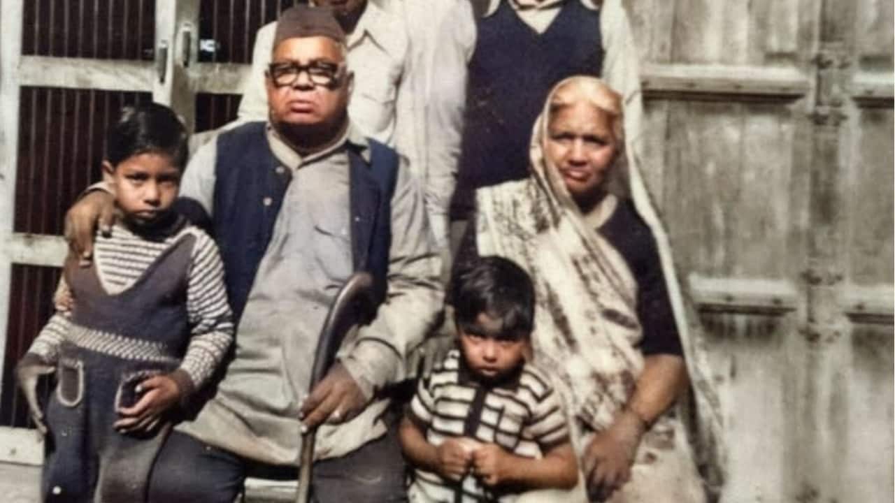 Ruchit Garg (bottom right) with his grandparents in Moradabad, Uttar Pradesh. (Image credit: Moneycontrol)