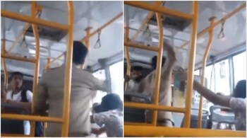 In the viral video, the BMTC conductor is seen raining blows on a woman passenger. (Image credit: @HateDetectors/X)