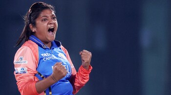 WPL 2024 Player to Watch: Mumbai Indians' Saika Ishaque, 28, returned 3 for 27 from her four overs against the UP Warriorz on March 7. (Image source: X/@wplt20)
