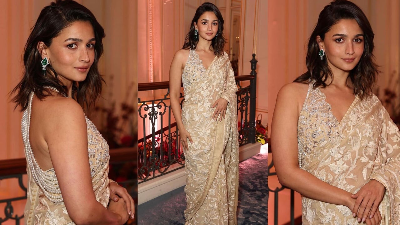 Alia Bhatt in vintage all-white Resham sari and pearls makes vintage cool again