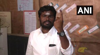 K Annamalai poses for media after casting his vote on April 19