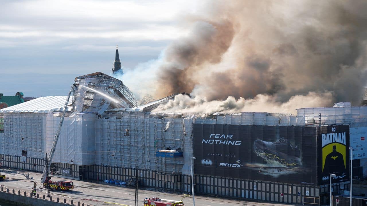 Fire breaks out at Copenhagen's historic stock exchange, spire collapses