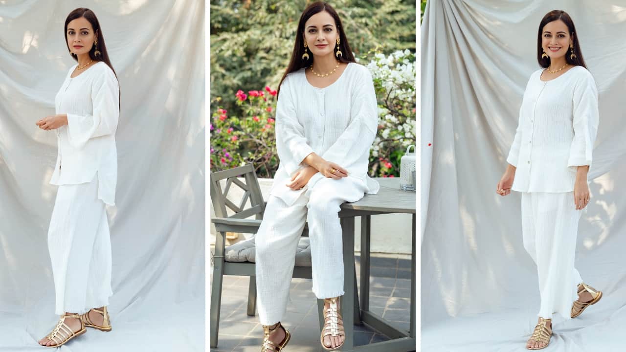 Dia Mirza looks stunning in ivory Cordoba top, promotes eco-friendly fashion