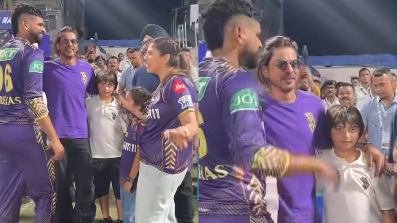 IPL 2024: Shah Rukh Khan with son AbRam cheers and congratulates his team Kolkata Knight Riders after victory, watch video IPL 2024: Shah Rukh Khan with son AbRam cheers and congratulates his team Kolkata Knight Riders after victory, watch video