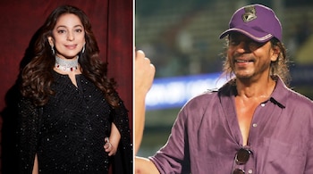 Juhi Chawla Mehta said that a lot of team owners can be seen sweating when their IPL franchise is playing. (Images via X@iam_juhi and @TeamSRKWarriors)