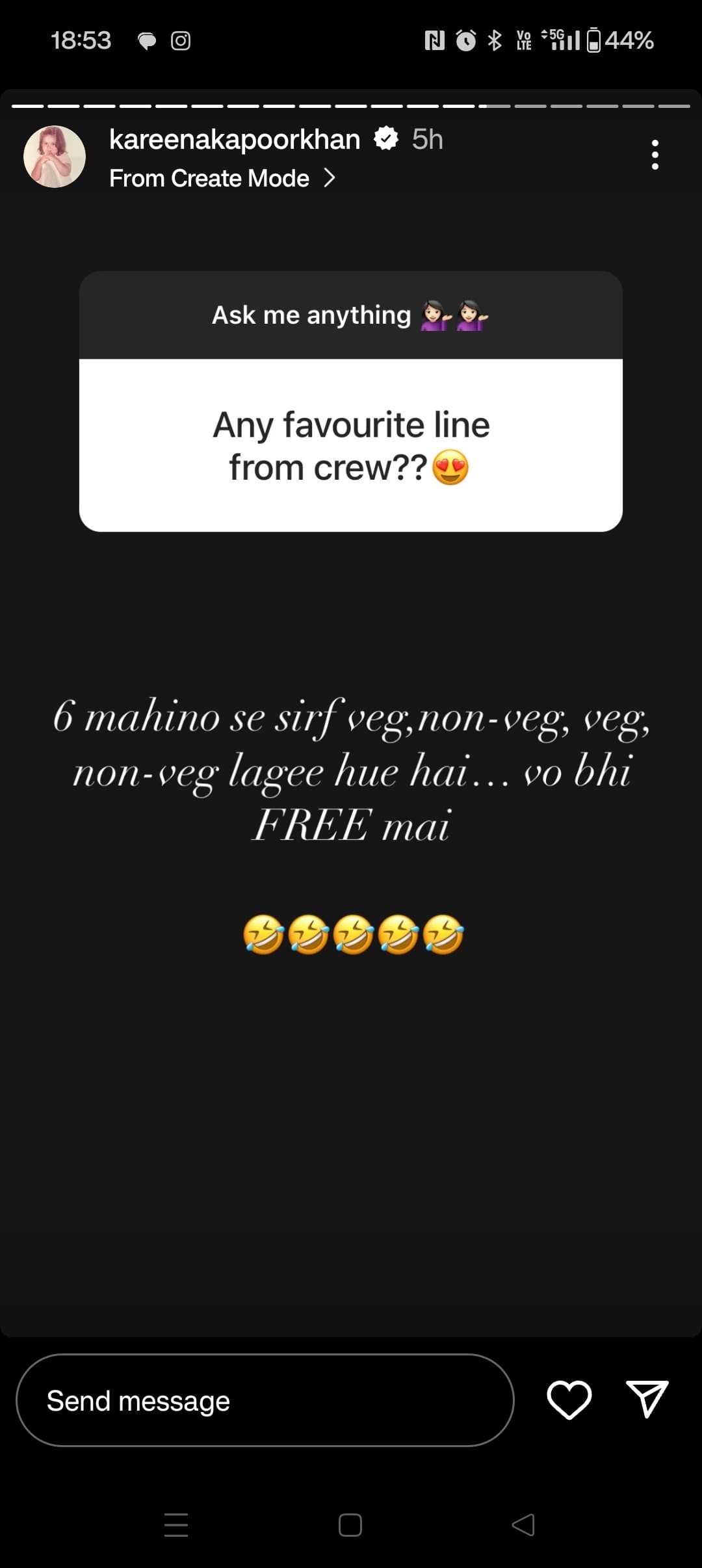 A user asked "What attracted you the most while reading the Crew script?" She replied: "Has to be the comedy, doing it after soooo long." A user asked "What attracted you the most while reading the Crew script?" She replied: "Has to be the comedy, doing it after soooo long."