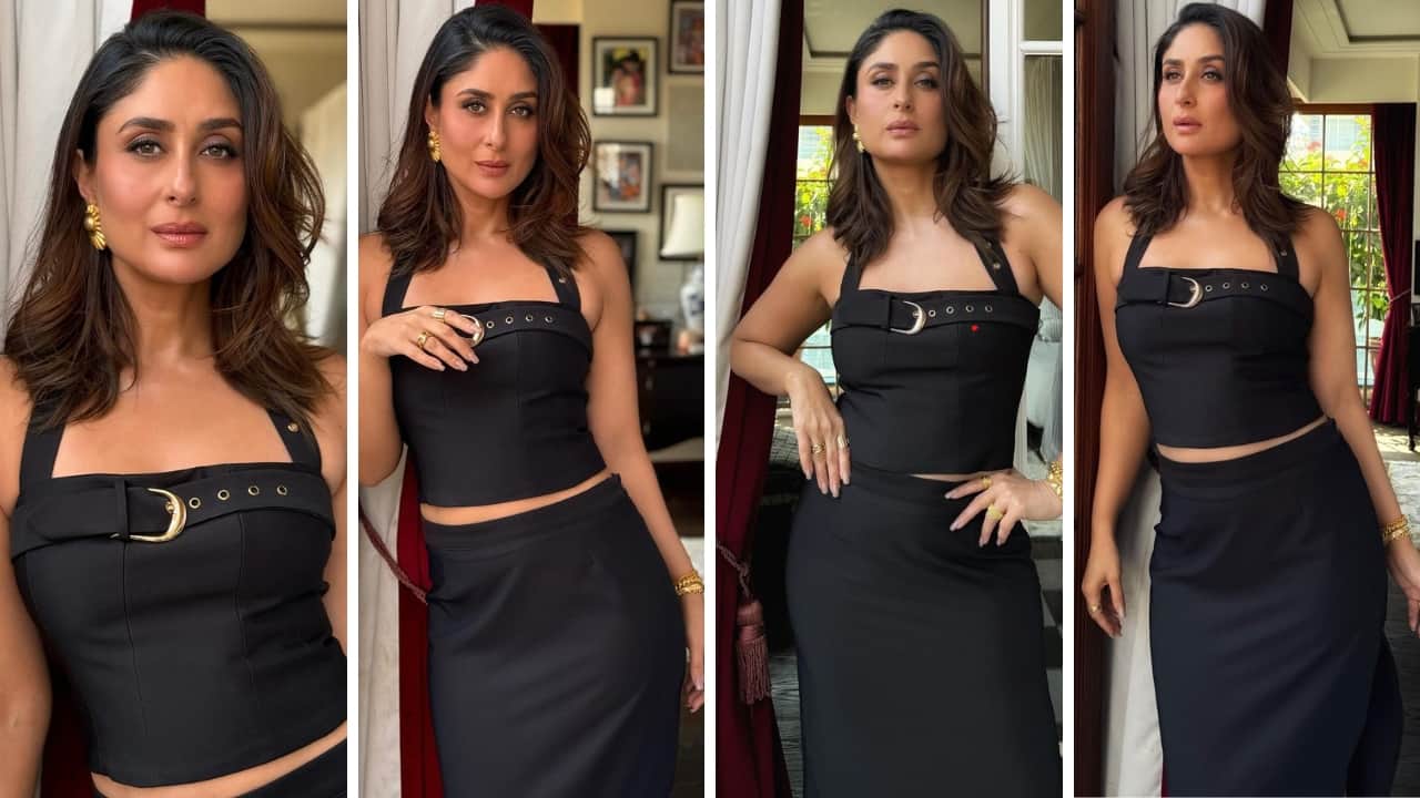 Kareena Kapoor Khan wows in sleeveless black buckle top, paired with a skirt with high slit