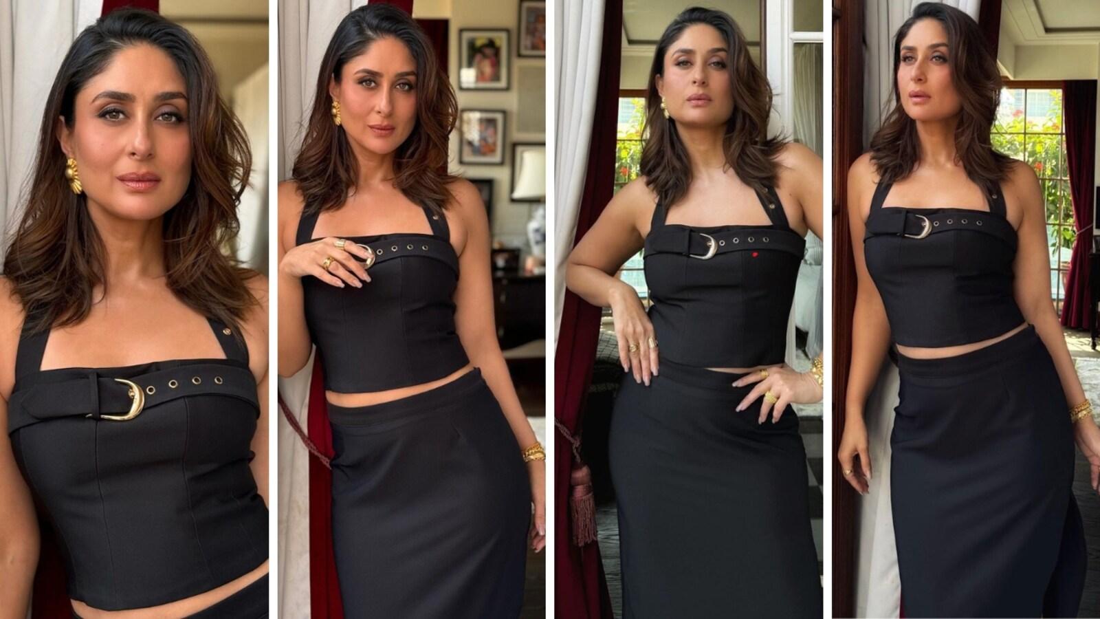 Kareena Kapoor Khan wows in sleeveless black buckle top, paired with a  skirt with high slit