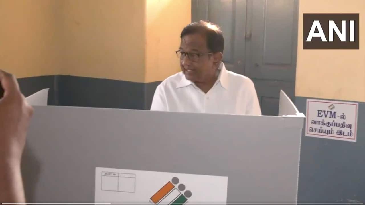 Congress leader P Chidambaram casts vote in Sivaganga, Tamil Nadu