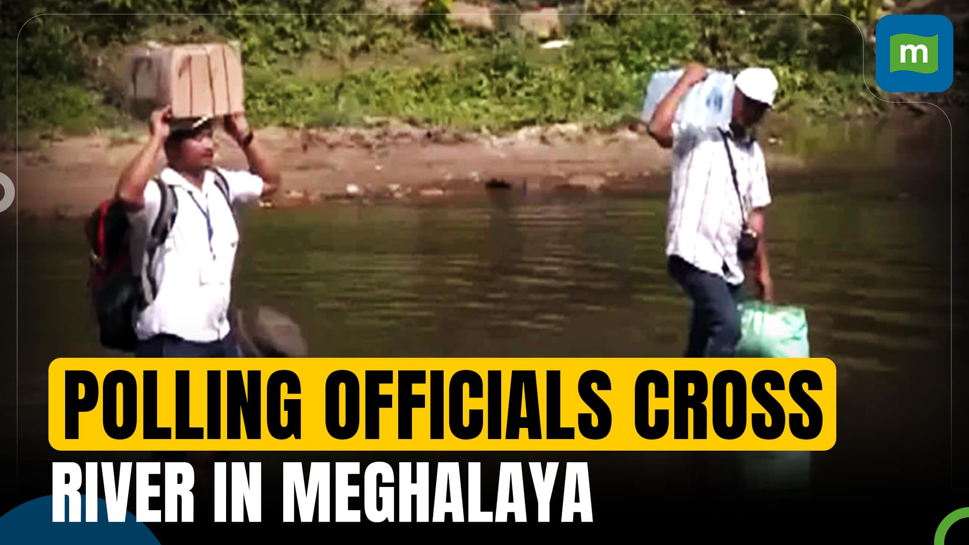 Polling officials cross river on foot in Meghalaya's Nengsra