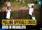Polling officials cross river on foot in Meghalaya's Nengsra
