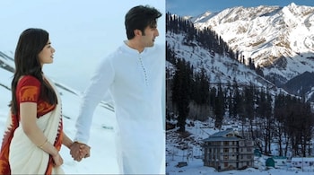 Rashmika Mandanna and Ranbir Kapoor in Animal (2023), parts of which were shot in Manali, Himachal Pradesh.