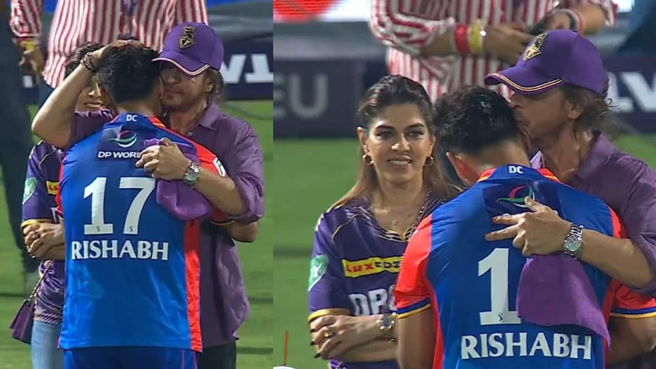 Shah Rukh Khan hugging Delhi Capitals captain Rishabh Pant after KKR vs DC match is winning hearts