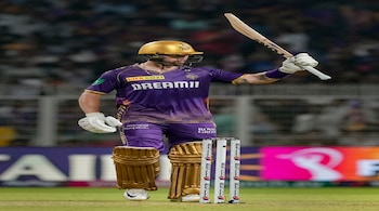Kolkata: Kolkata Knight Riders batter Phil Salt celebrates his half century during the Indian Premier League (IPL) 2024 cricket match between Lucknow Super Giants and Kolkata Knight Riders, at Eden Gardens in Kolkata, Sunday, April 14, 2024. (PTI Photo/Swapan Mahapatra)(PTI04_14_2024_000261B)