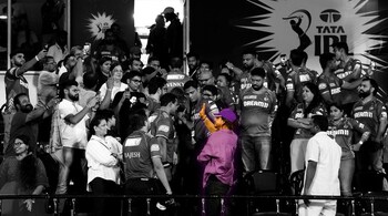 Shah Rukh Khan at the KKR vs DC IPL match in Hyderabad on April 3. (Image credit: Kolkata Knight Riders; image source: @KKRiders)