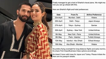 Shahid Kapoor and Mira Rajput; Shahid Kapoor's leaked travel itinerary (right).