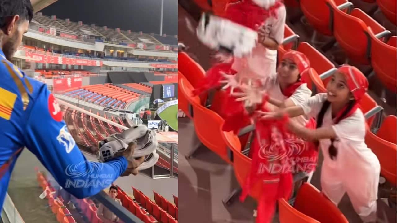 IPL 2024: Mumbai Indians' Tilak Varma gives away his hand gloves to the crowd in the Mullanpur stadium, watch video
