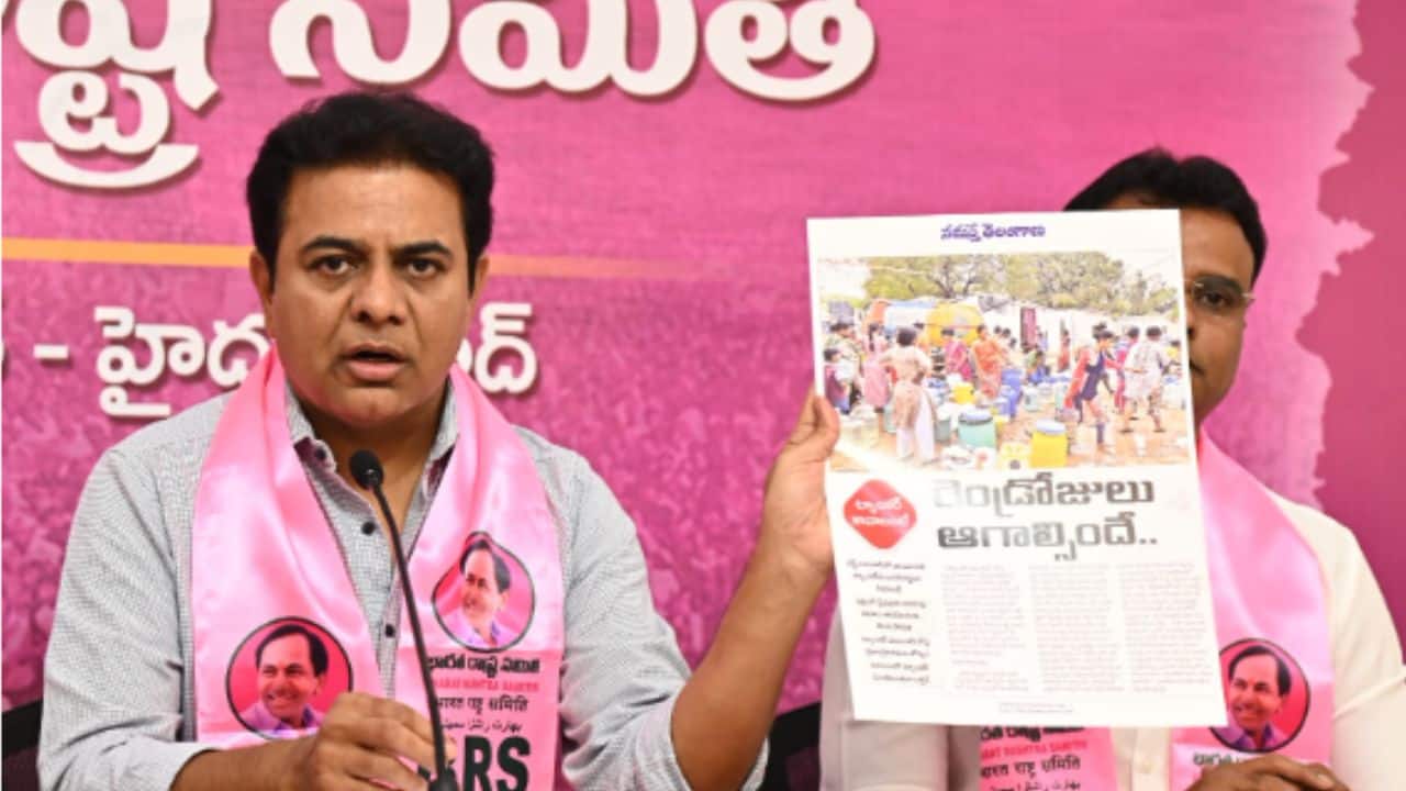 K T Rama Rao addresses a press conference