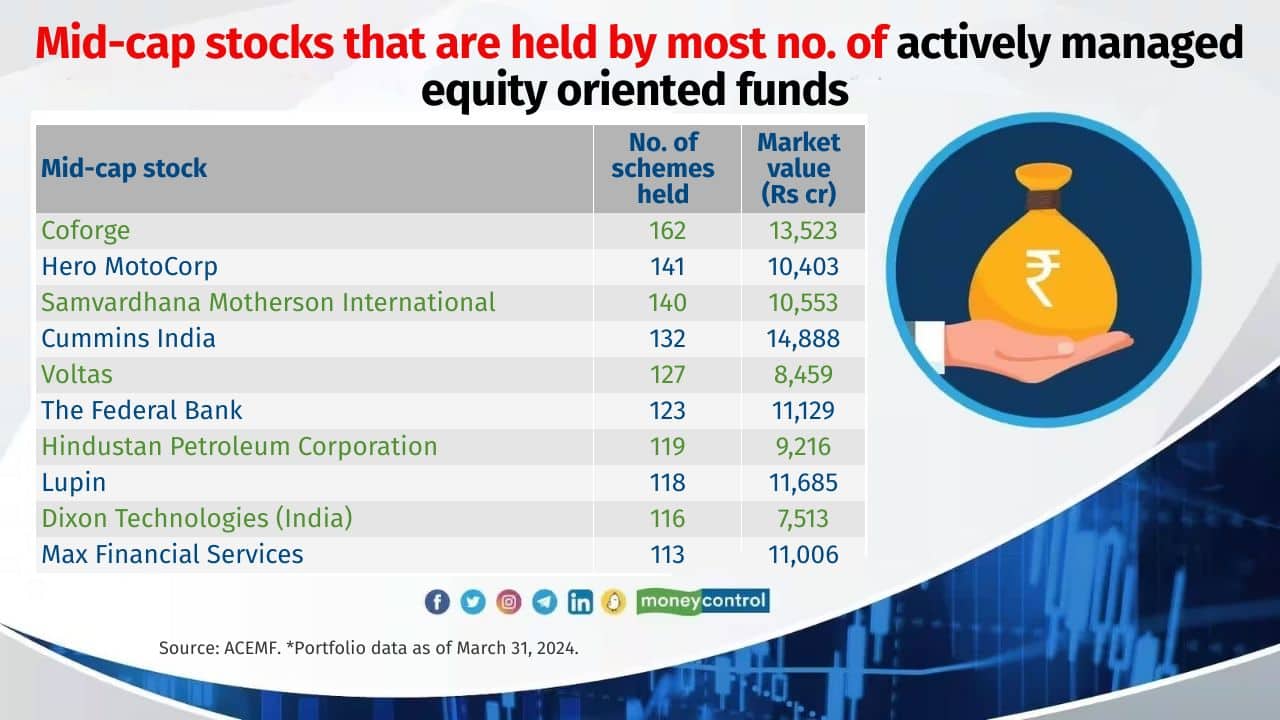 Companies with a strong financial record, good management quality, scalability of business and an attractive valuation are some of the parameters that the fund managers look at while selecting the stocks. Companies that lack such metrics rarely find a place in the portfolio of the schemes. A Moneycontrol study shows that many stocks that are classified as midcaps by industry body Association of Mutual Funds in India are not part of the portfolio of many actively managed schemes. AMFI has classified stocks that are ranked between 101 and 250 in terms of full market capitalisation as midcaps. 