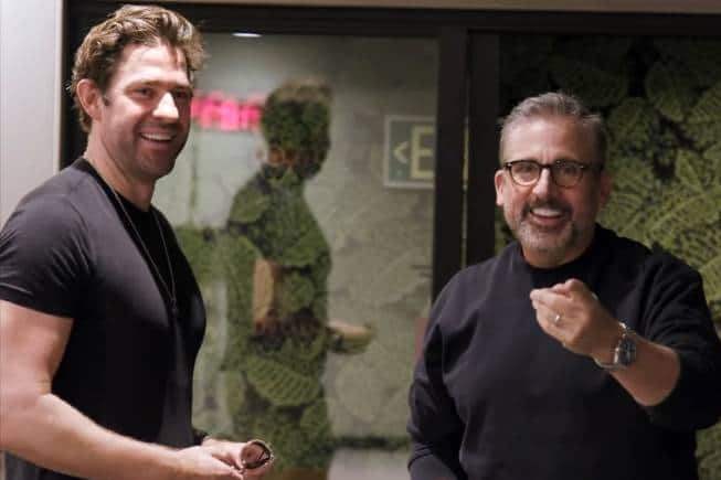Carell and Krasinski behind the scenes of 'IF'
