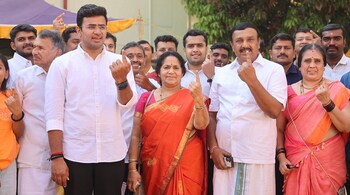 BJP's Tejasvi Surya is contesting from Bengaluru South against Congress candidate Sowmya Reddy