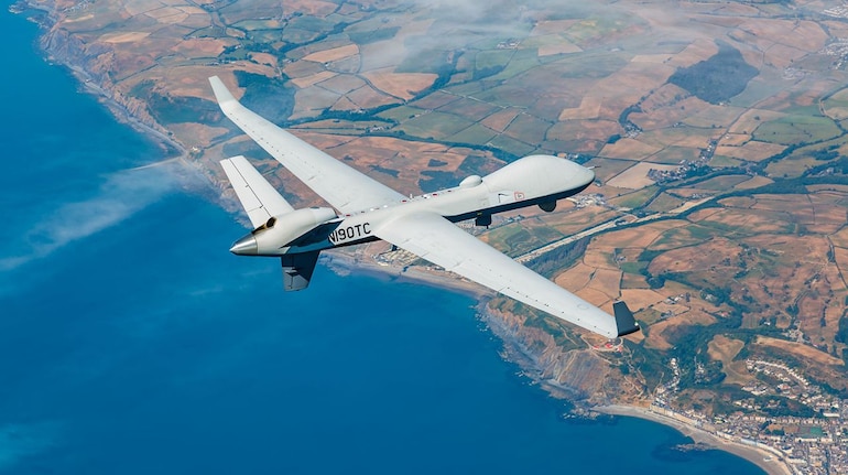 With a range of about 1,800 km, the MQ-9B, manufactured by General Atomics, is used by the US Air Force and by its NATO allies. (Image Credits: ga-asi.com)