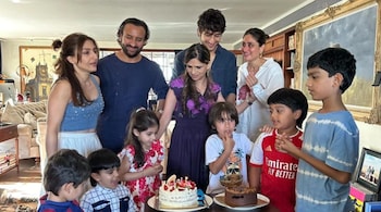 The photographs from Saba Pataudi’s birthday reveal a cheerful ensemble of family members congregating around a table adorned with two cakes, ready to be sliced and enjoyed.