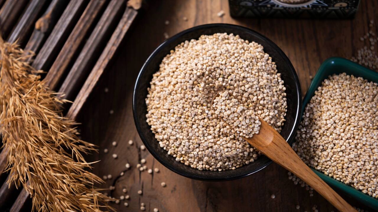 Quinoa: Bangalore-based dietician Rashmi Duggal says that this pseudo-grain is rich in protein and fibre, making it a filling and nutritious carbohydrate option. It also has a low glycemic index, meaning it won't cause spikes in blood sugar levels. (Image: Canva) Quinoa: Bangalore-based dietician Rashmi Duggal says that this pseudo-grain is rich in protein and fibre, making it a filling and nutritious carbohydrate option. It also has a low glycemic index, meaning it won't cause spikes in blood sugar levels. (Image: Canva)