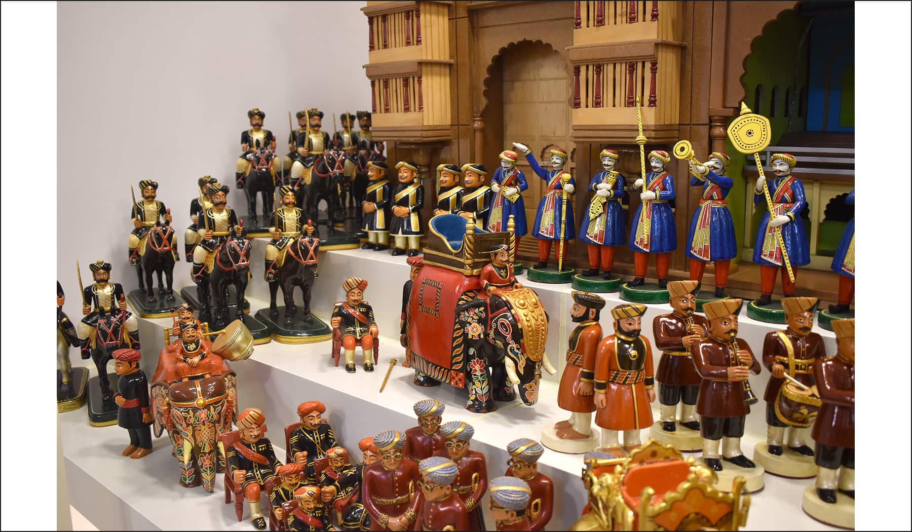 Jumbo Savari: The piece de resistance however is the 1939 Mysuru Dasara procession (being considered as a benchmark) that has a set of 800 dolls showing a glimpse of the grand Jumbo Savari. The dolls are lined up against a large model of the Mysore Palace and it is a stunning model with several details. For instance, the elephants here have different howdahs, one has a caparison of a Gregorian Cross meant for visiting dignitaries from abroad. Also, the soldiers are shown wearing various kinds of headgear based on their rank. The best part is that this is an ongoing project and the team will be planning to add more dolls. (Photo by Bindu Gopal Rao)