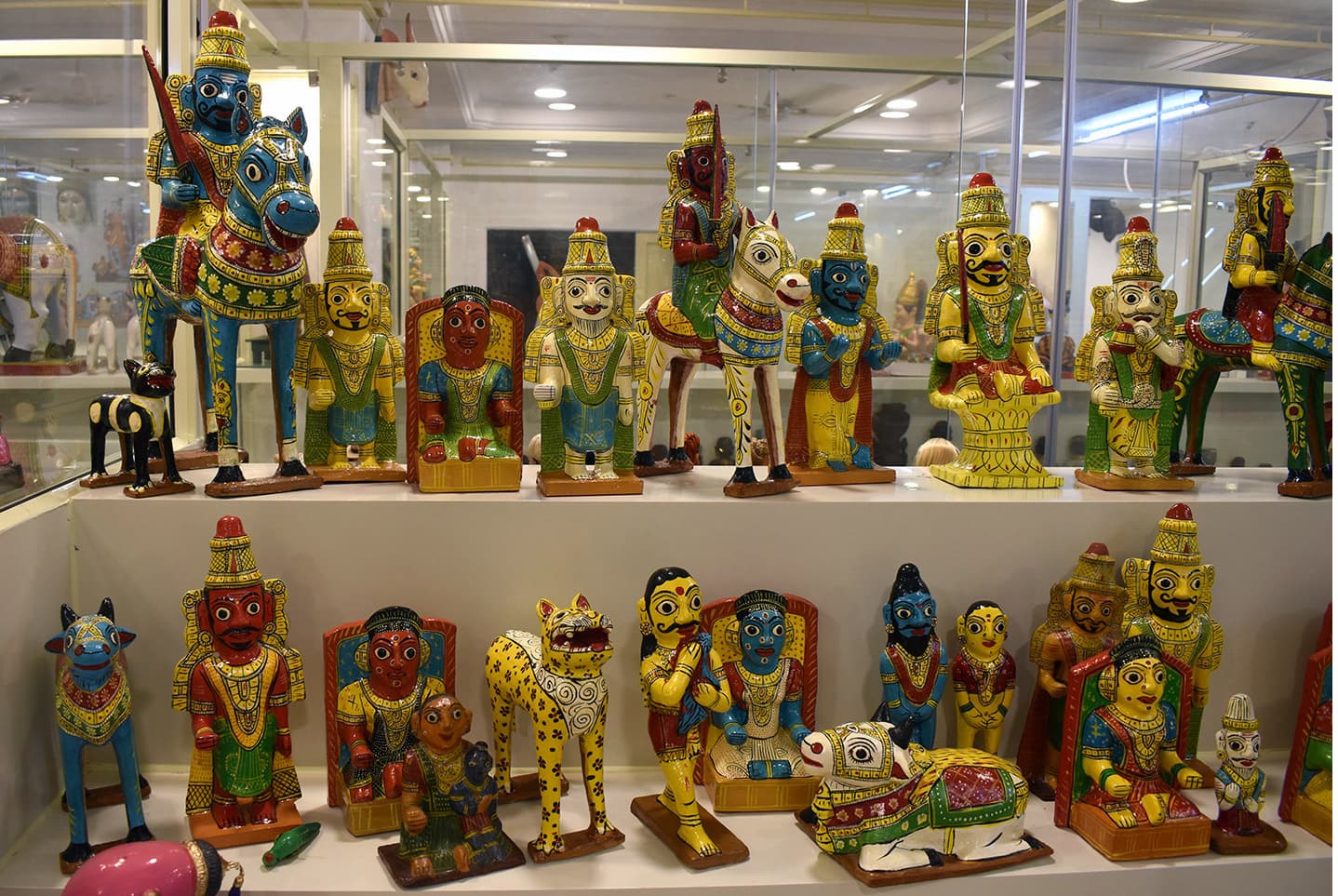 Cheriyal doll set: Crafted by the Nakash family of Cheriyal, this set of dolls from Telangana is traditionally used to tell stories. The Nakashis make dolls and painted scrolls for eight different communities, extolling their respective mythologies. These scroll paintings and dolls are used as visual aids for weeklong storytelling tradition. The set of dolls that are in this museum tells the story of Katamaraju of the Yadava community. Incidentally some of the oldest dolls in the museum are found in this set. (Photo by Bindu Gopal Rao)