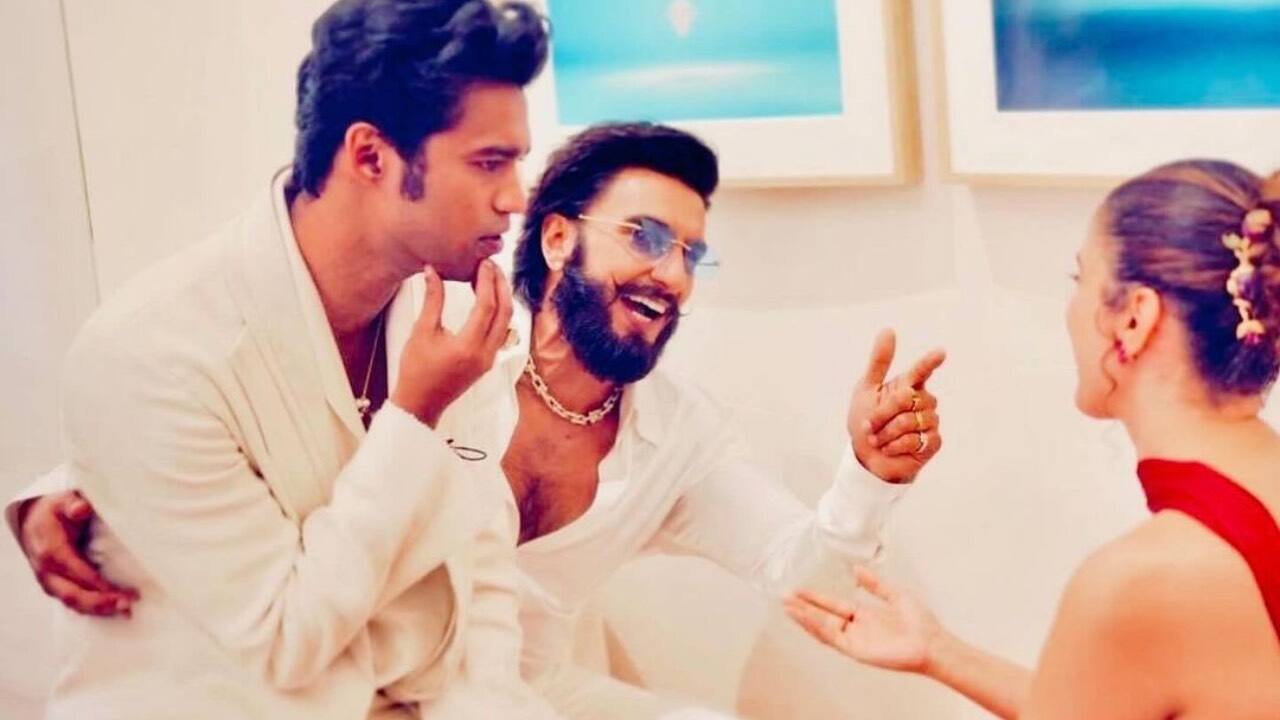 Babil Khan sits on Ranveer Singh's lap, latter hugs and kisses him, see pics of them with Sanya Malhotra
