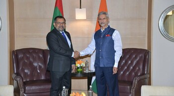 External affairs minister S Jaishankar (right) meets Maldives counterpart Moosa Zameer in New Delhi on May 9