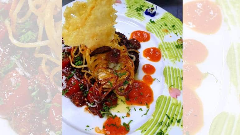 Mother's Day recipe: Vegan Potato Noodle-Wrapped "Steak" with Soy Cheese Crisp and Pomodoro Glaze