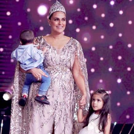Neha Dhupia with her children, Mehr and Guriq.