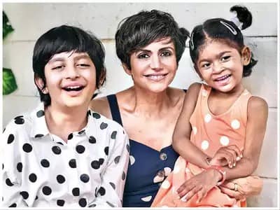Mandira Bedi with her son Vir and her adopted child Tara. 