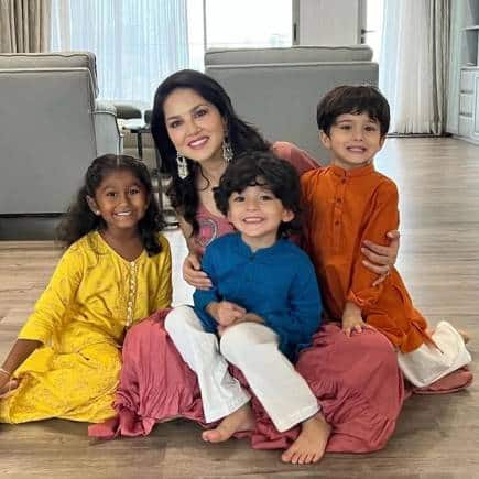 Sunny Leone with daughter Nisha and her twin sons Asher and Noah. 