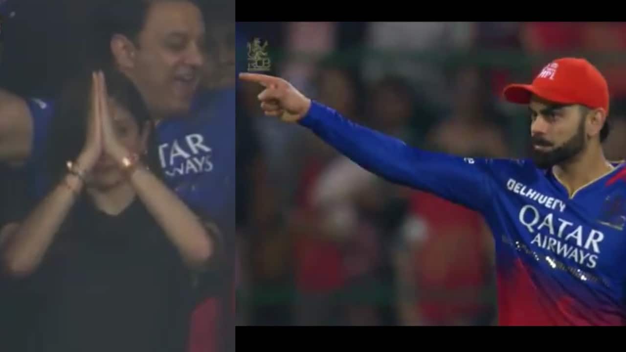 IPL 2024: Virat Kohli points at wife Anushka Sharma as she thanks God and celebrates RCB's win, watch her viral reaction