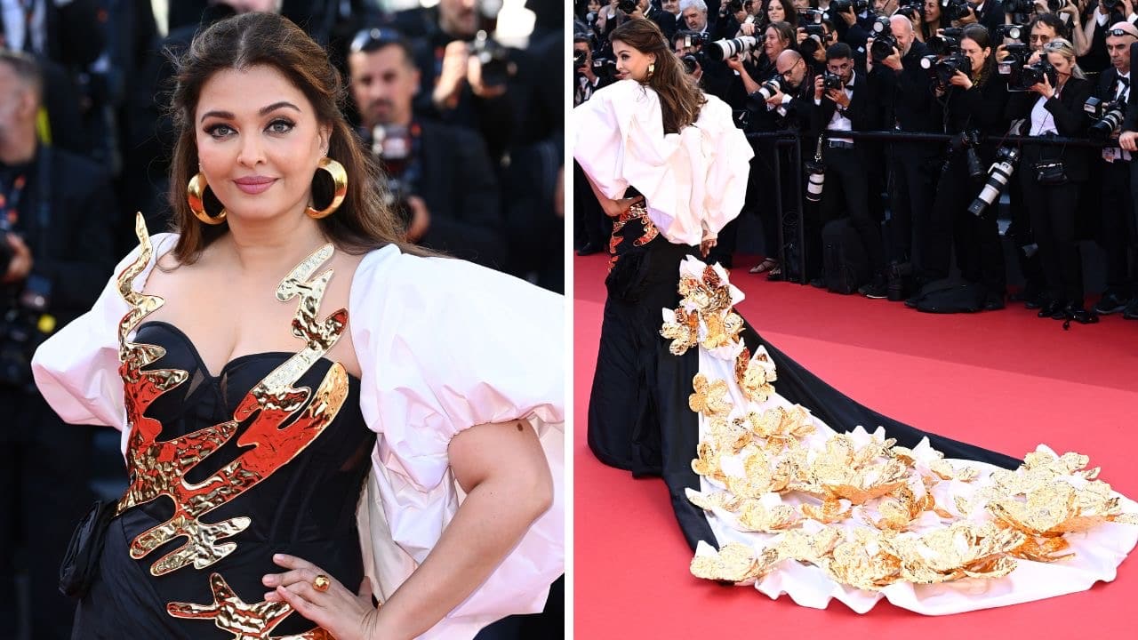 Aishwarya Rai Bachchan Walks The Red Carpet At Cannes In Black And Gold ...