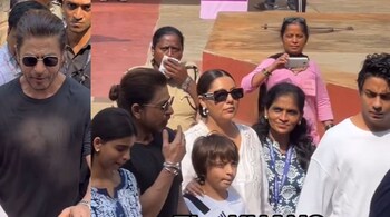 The Khan family was spotted heading to cast their votes, with the actor in a casual T-shirt, his wife in jeans and a white top, and their daughter Suhana in a floral Lucknawi suit.