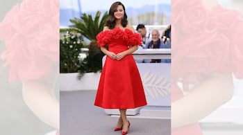 Cannes 2024: Selena Gomez's dress ended at mid-calf, perfectly showcasing her tall red Christian Louboutin Kate pumps that completed her top-to-toe fiery haute look (Image: @giambattistavalliparis/Instagram)