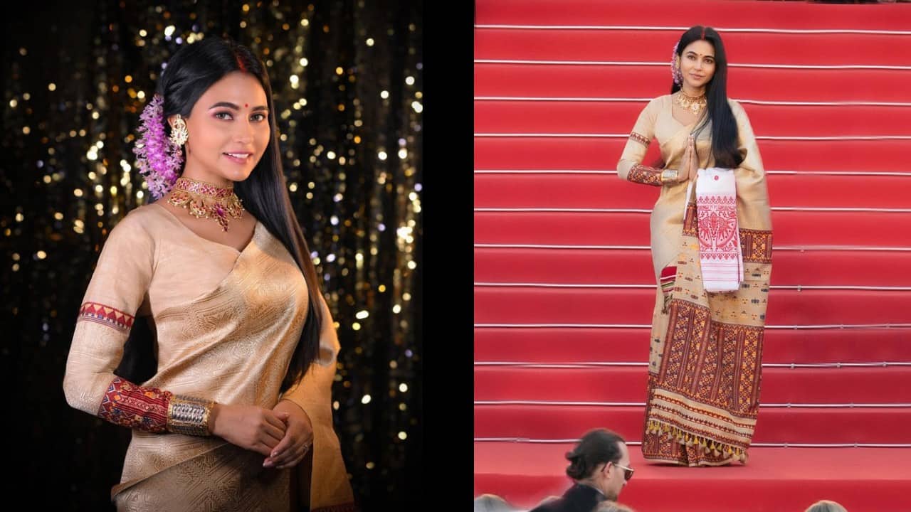 Assamese actress Aimee Baruah wears Assam's traditional Muga silk saree at Cannes 2024
