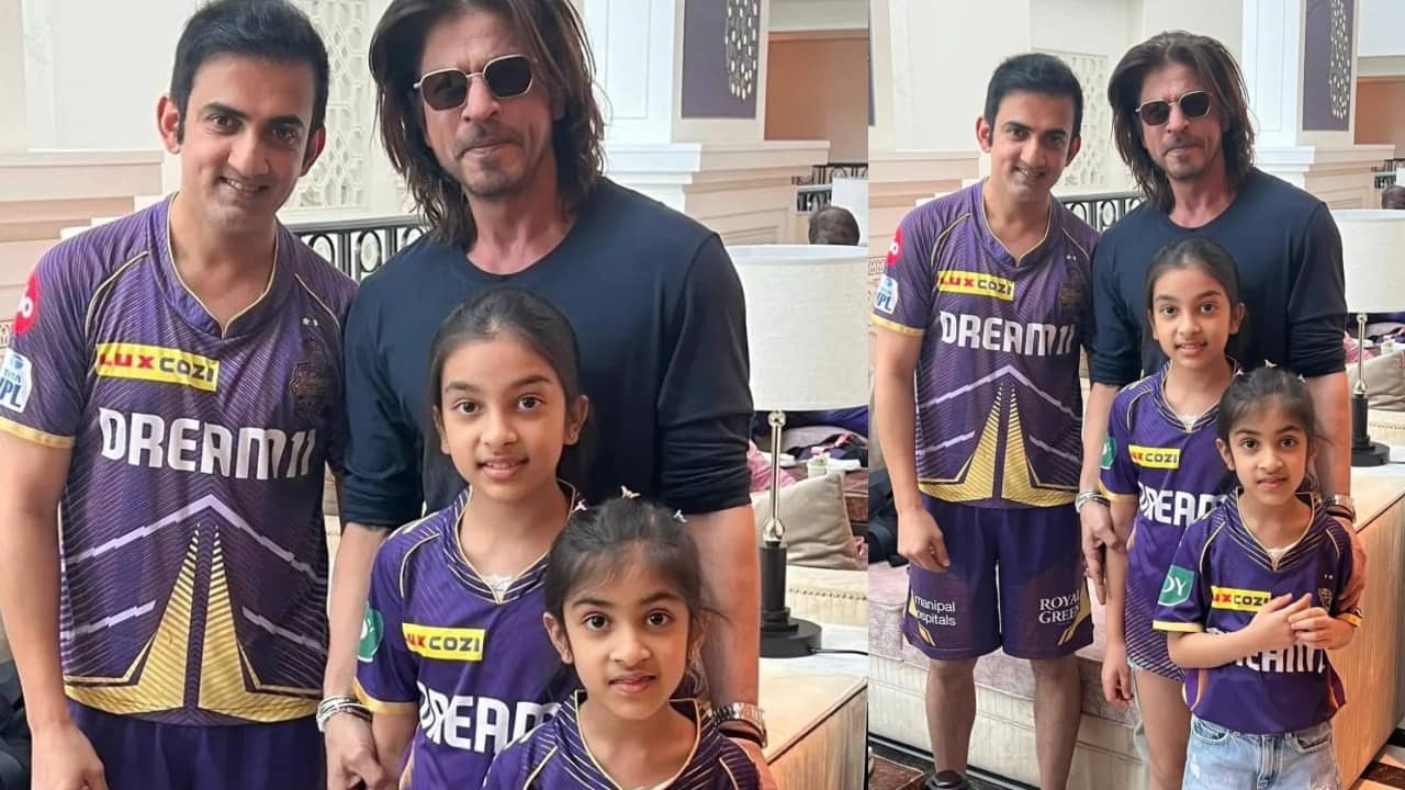 Shah Rukh Khan meets and poses with Kolkata Knight Riders mentor Gautam Gambhir's daughters, see viral pics