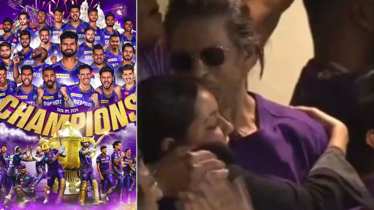 KKR becomes IPL 2024 champions, co-owner Shah Rukh Khan celebrates by kissing and hugging wife Gauri Khan
