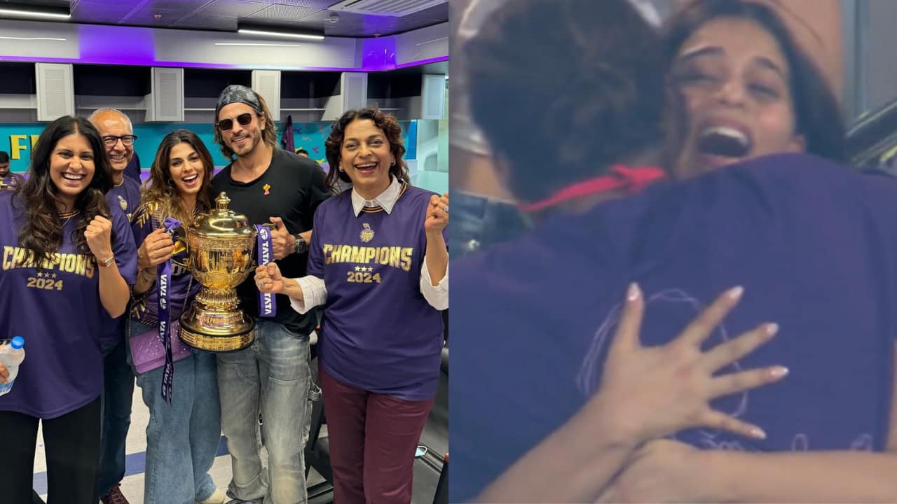 KKR wins IPL 2024: Shah Rukh Khan gets emotional, daughter Suhana, and sons Aryan and Abram hug their dad